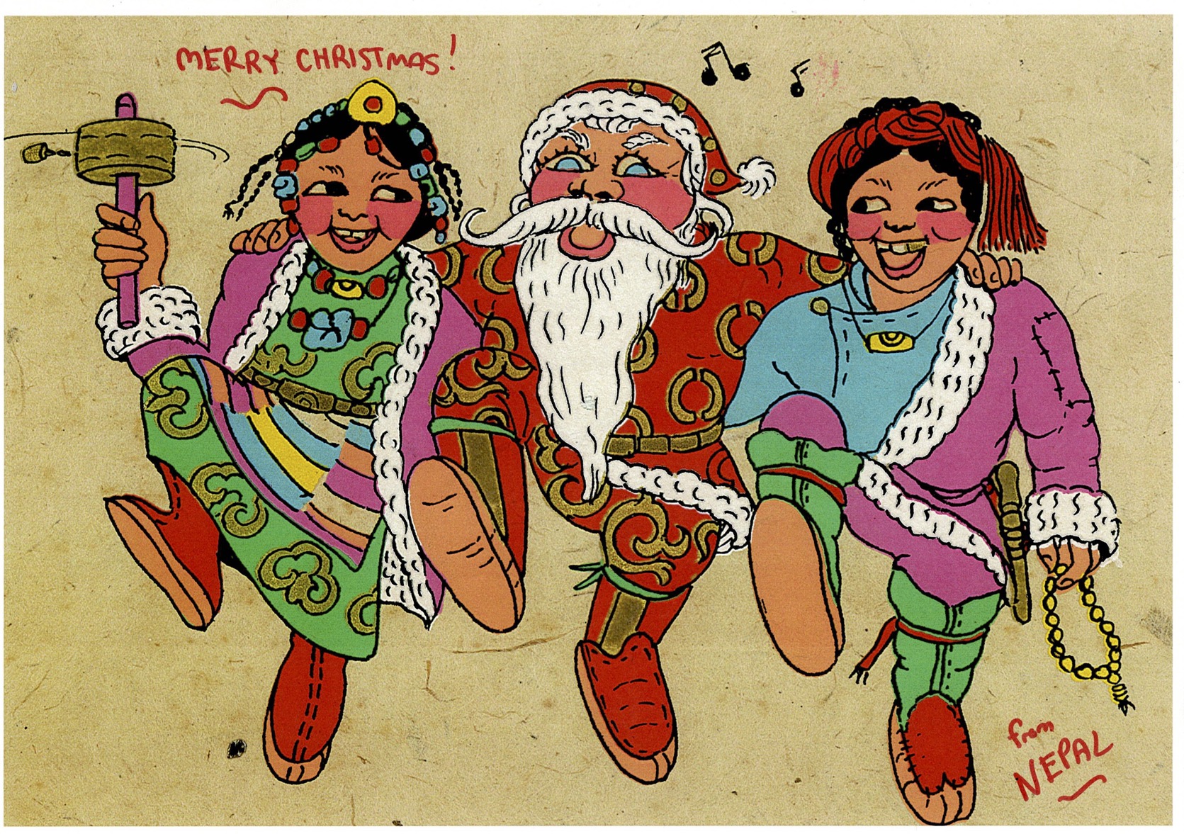 ロ*ア様 絵画原画（森のほのぼのXmas ）ジャビーなログハウスのカントリーアー Christmas Greetings (from Nepal) - 民族音楽家のロビン・ロイドの